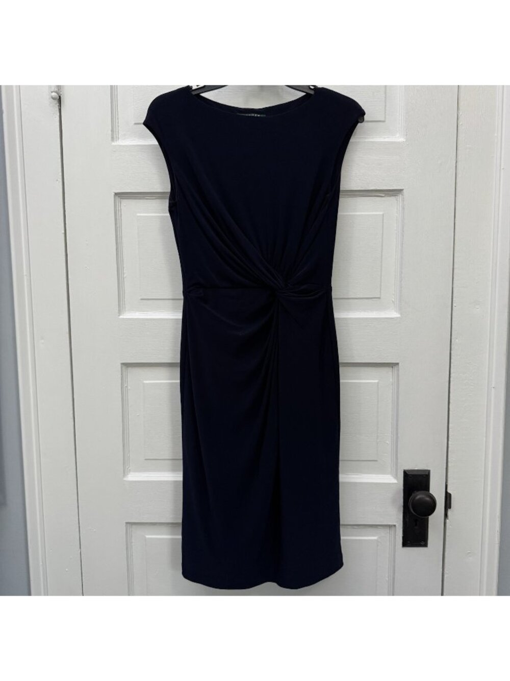 Lauren Ralph Lauren Navy Twist Front Ruched Jersey Sheath Dress 4 Cap Sleeve